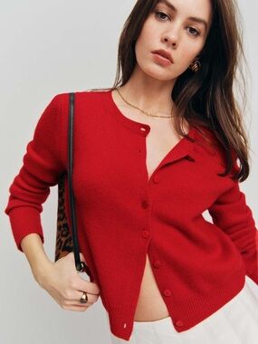 ❤️ Reformation Red Cashmere Cropped Cardigan